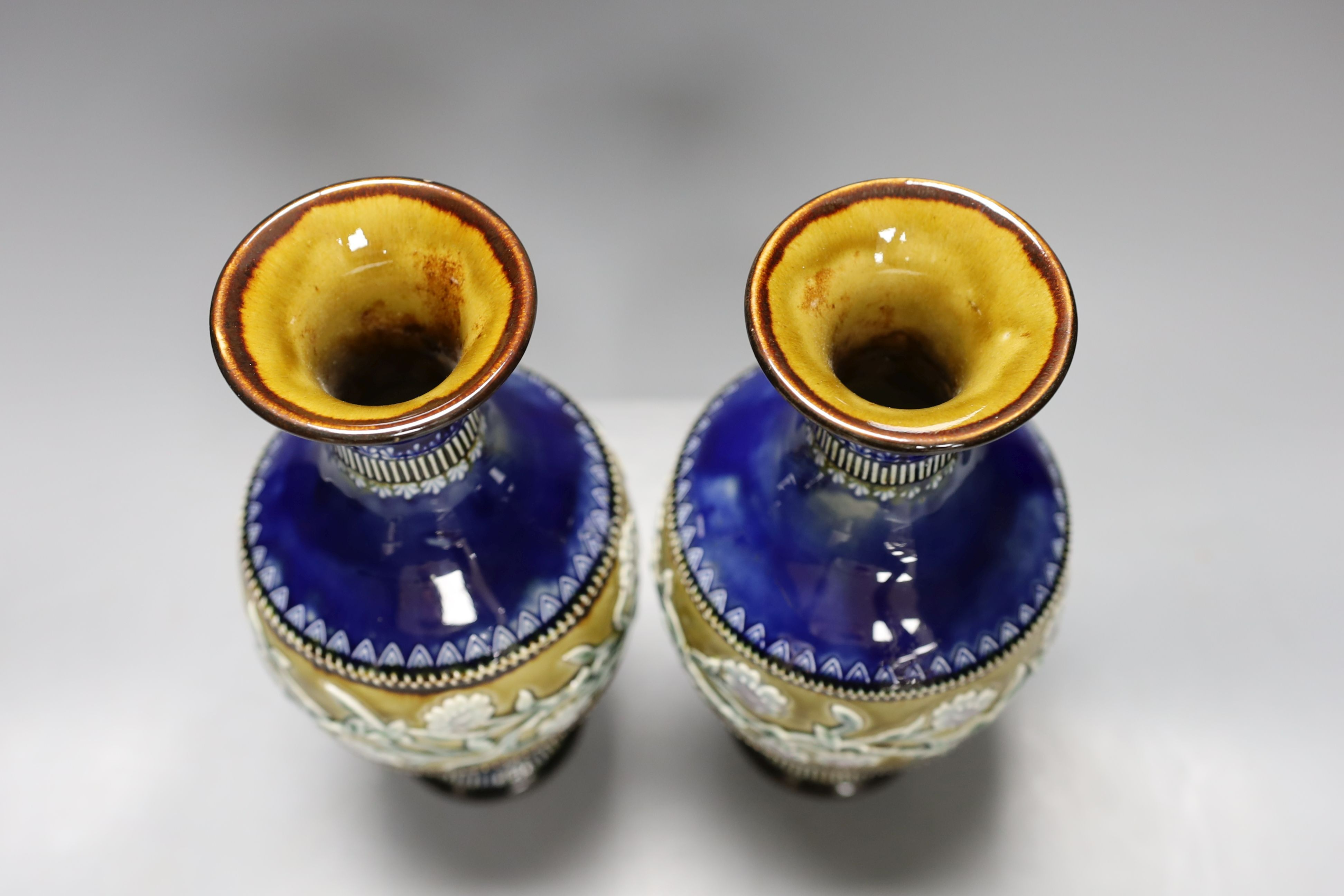 A pair of Doulton Lambeth vases, c.1885 - 25cm tall